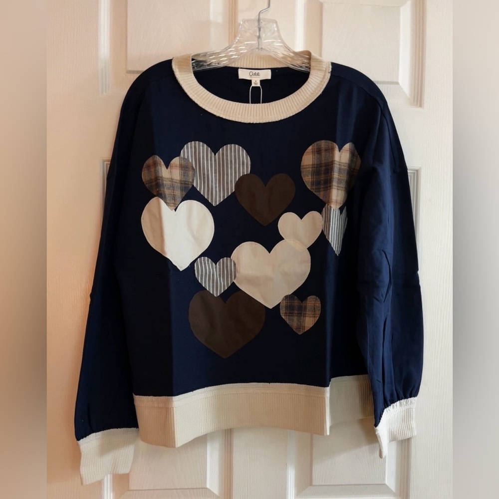 Oddi/women’s NWT LS Blue Heart Pattern Sweatshirt Size S - Picture 2 of 12